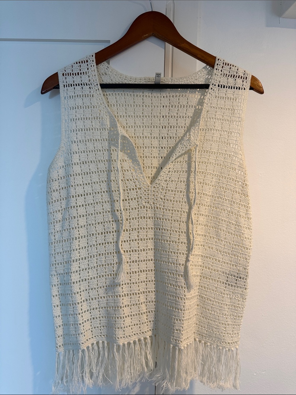 Joie Ivory Crochet Fringe Vest